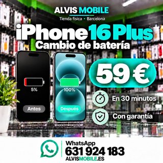 ⭐ Cambio Batería iPhone 16 Plus – 59€ | 30 MIN