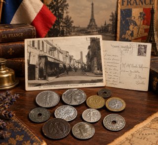 ✳️🇫🇷 Lote vintage monedas antiguas+ postal