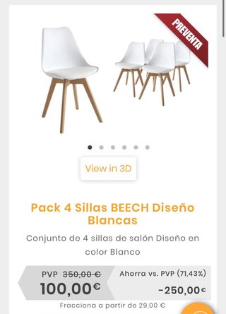 Pack 4 Sillas de Diseño Blancas