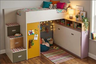 LITERA JUVENIL CON CAMA ABATIBLE, ESCALERA ARMARI