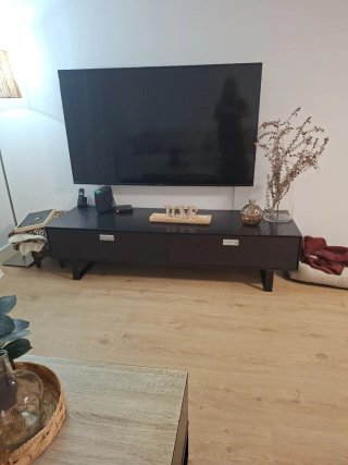 Mueble de TV de madera negro madera maciza
