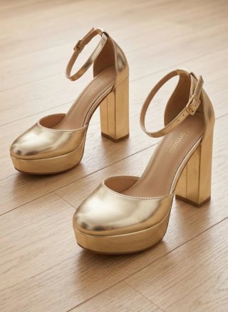 Zapatos de Tacón Ancho Dorados Talla 37