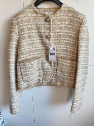 Chaqueta Tweed Beige Mango Talla M, con etiqueta