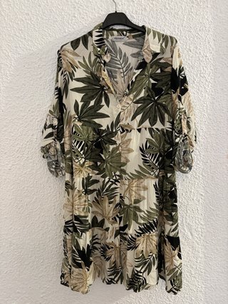 Vestido camisero estampado hojas M