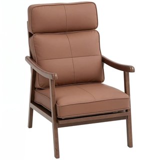 Sillón Salón Tapizado PU Marrón con Madera Nogal