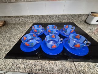 Set de 6 Tazas y Platos de Cristal