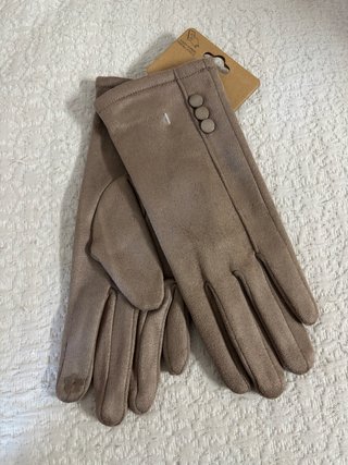 Luvas Bege com Botões Decorativos