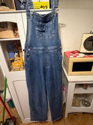 Jardineiras de Ganga Azul wide leg