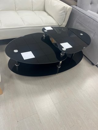 Mesa de centro doble de cristal negro