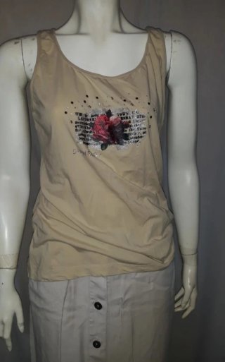 Camiseta de tirantes beige con estampado