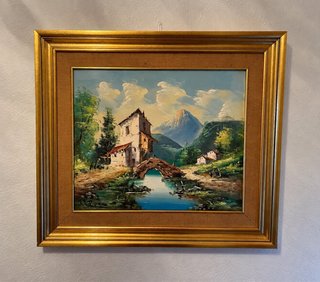 Cuadro Paisaje al Óleo con Marco Dorado