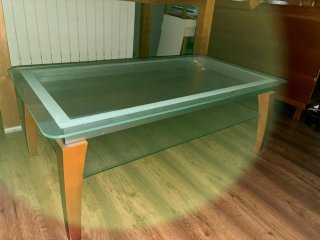Mesa de centro elevable de cristal y madera