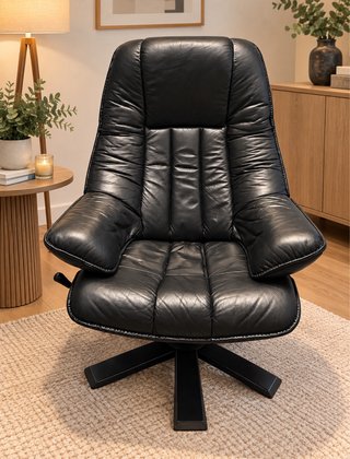 Sillón Giratorio y Reclinable. Piel negro