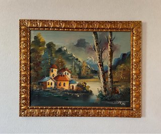 Pintura al óleo con marco dorado
