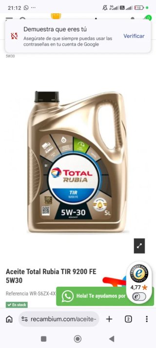 Aceite Total Rubia TIR 9200 FE 5W30 5L