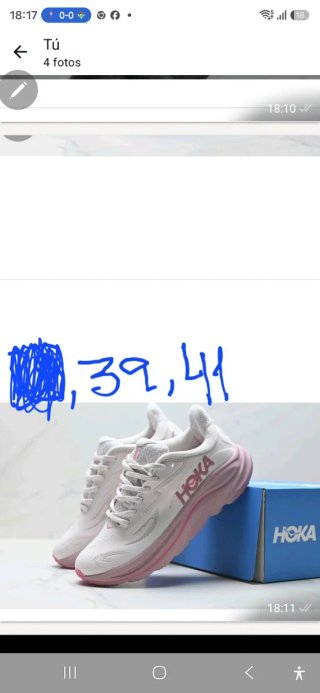 Zapatillas Hoka Blanco y Rosa Talla 39 1/3