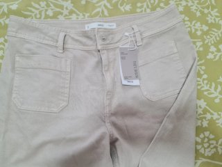 Pantalones Wideleg Mango Beige Talla 42