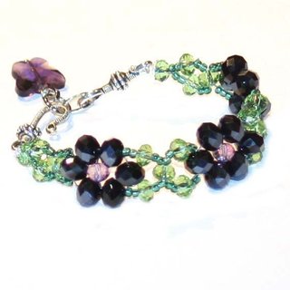 Pulsera Margaritas de Cristal y Mariposa Lila