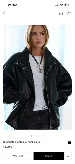 Chaqueta Efecto Piel Oversize Negra Talla S