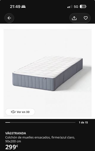 Colchón IKEA VÅGSTRANDA 90x200 Firme