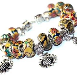 Pulsera Girasoles Cuentas Fimo Flor Verano Dijes