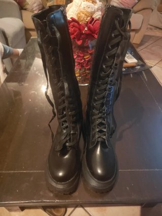 Botas Altas Estilo Militar Negras