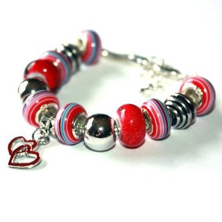 Pulsera cuentas rojas Corazones Estilo Pandora