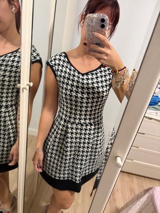 Vestido con estampado de pata de gallo