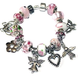 Pulsera Charms Rosa Amor Angelical Estilo Pandora