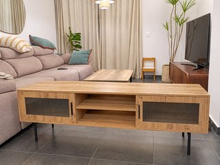 Mueble TV Madera y Cristal Acanalado 150cm