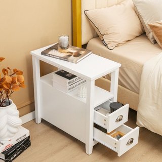 Mesita de noche retro rectangular con 2 cajones y