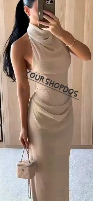 Vestido Halter con Brillos Zara Talla L