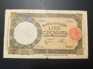 🇮🇹 Billete antiguo de 50 liras de Italia