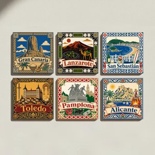 Set 6 posavasos cerámica corcho ciudades España
