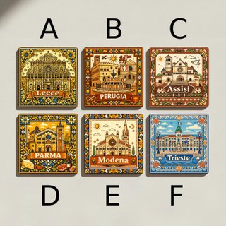 Set 6 posavasos cerámica corcho ciudades Italia