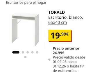 Escritorio IKEA TORALD Blanco 65x40 cm