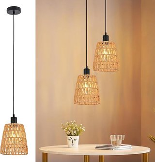 Deboola lámpara Boho rattan cónica E27 vintage