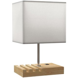 Lámpara de mesita de noche, puertos USB, madera, t