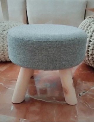Taburete de Madera con Asiento Tapizado Gris