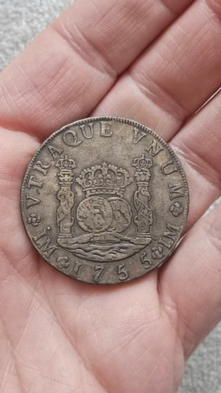 Moneda antigua 8 reales 1755 Columnario