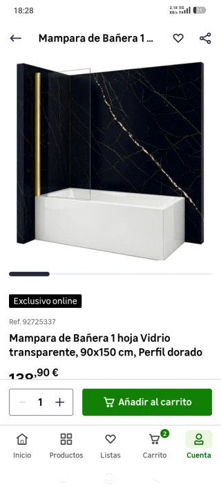 Mampara de Bañera 1 Hoja Vidrio y Perfil Dorado