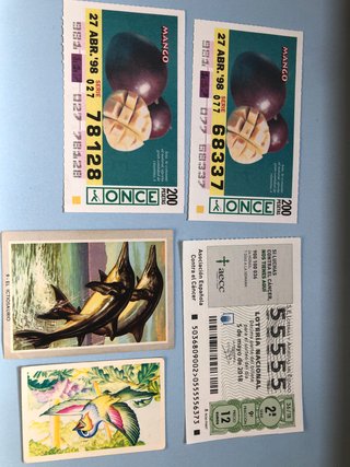 Lote de 2 Cupones ONCE, Lotería y 2 Cromos