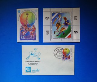 Sellos Argentina 1990 - Mundial Baloncesto/Fútbol.