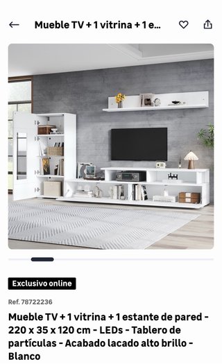 Mueble TV con Vitrina y Estante Blanco