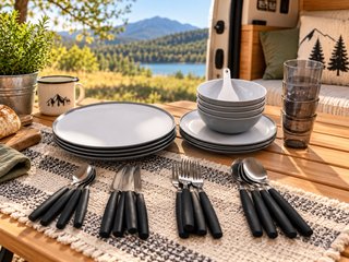 Set de Vajilla y Cubiertos para Camper (4p)
