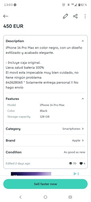 iPhone 14 Pro Max 128GB Negro