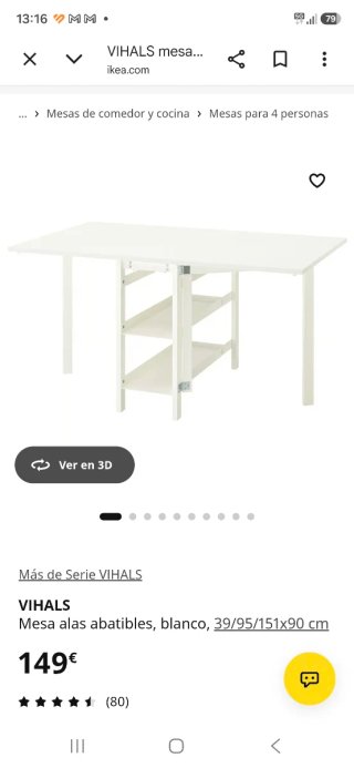 Mesa con alas abatibles Ikea Vihals