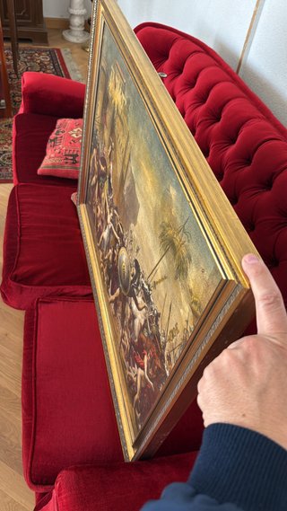 Cuadro al óleo sobre lienzo con marco dorado