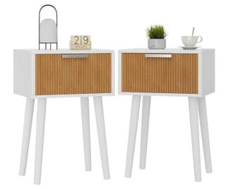 Set di 2 Comodini Bianchi in Legno