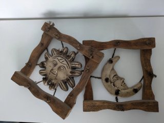 Set de 2 Figuras decorativas/Cuadros Sol Luna